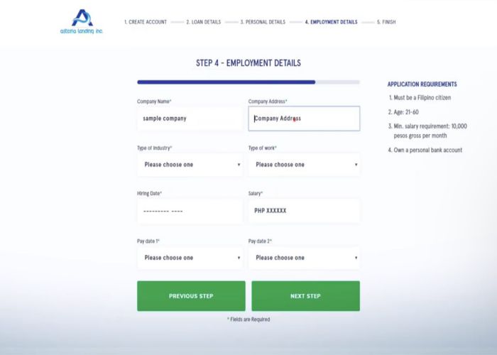 Guide to apply for Asteria Lending - step 5