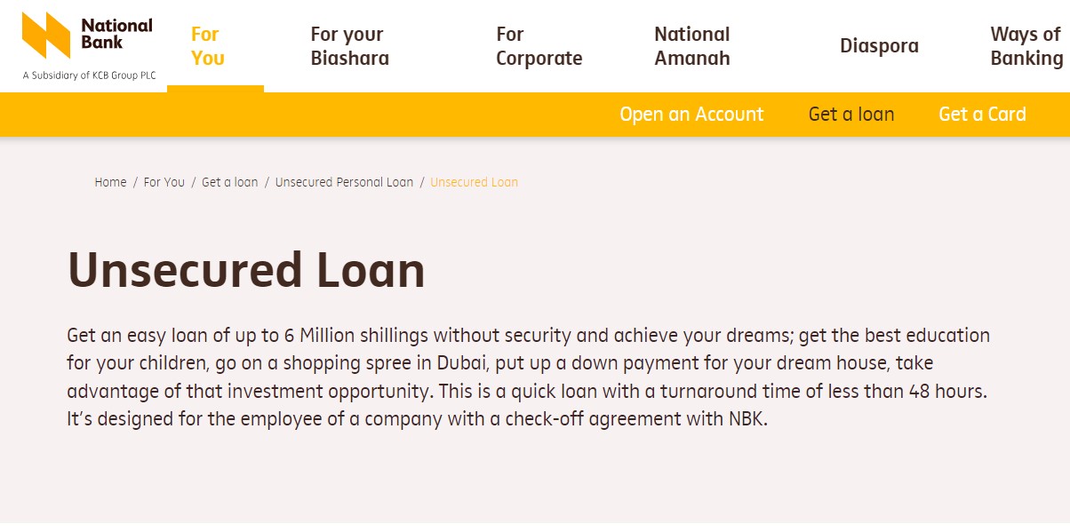 National Bank Unsecured Personal Loan
